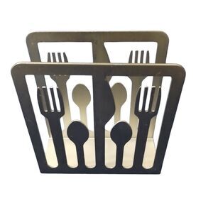 Umbra Vertical Paper Napkin Holder 5" Stainless Knife Fork Spoon Cut Out Pattern